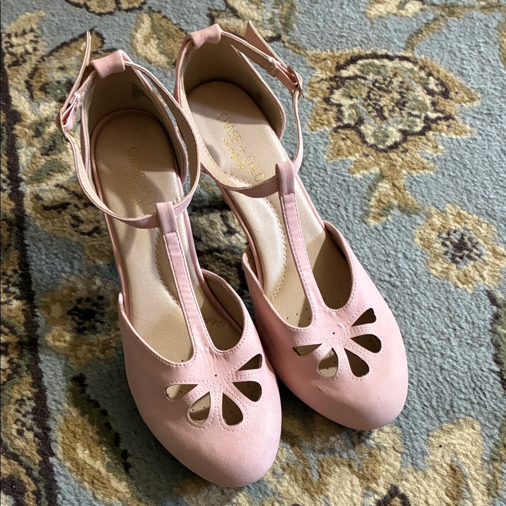Chase + Chloe Pink T-Strap Cutout Heels “Kimmy”